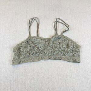 Aerie Bralette Lace Floral Sage Green Strappy Back Size L summer